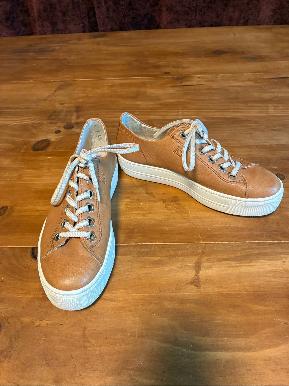 Paul Green Tan Leather Platform Sneakers with White Soles